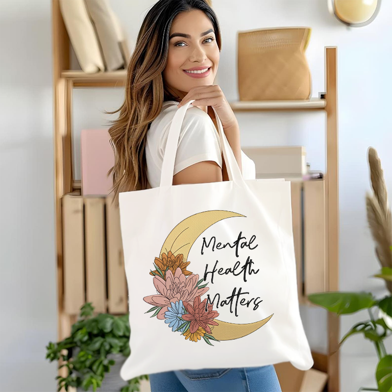Mental Health Matters Floral Moon Canvas Tote Bag