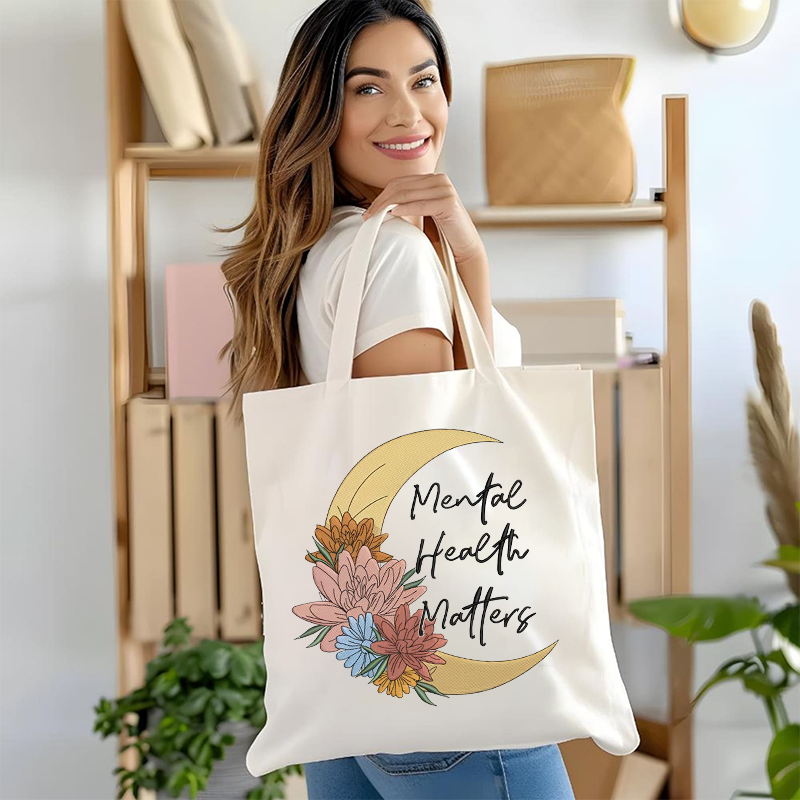 Mental Health Matters Floral Moon Canvas Tote Bag