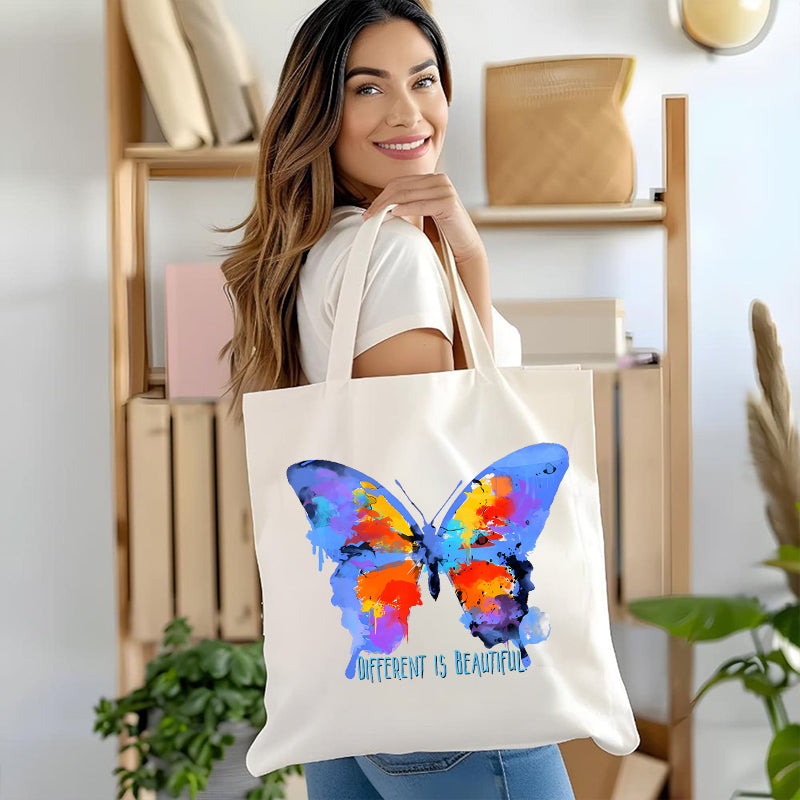 Different Is Beautiful Blue Butterfly Canvas Tote Bag