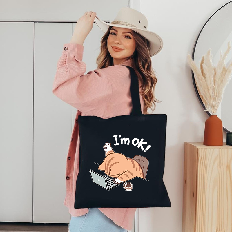 I'M Ok Tired Cat Canvas Tote Bag