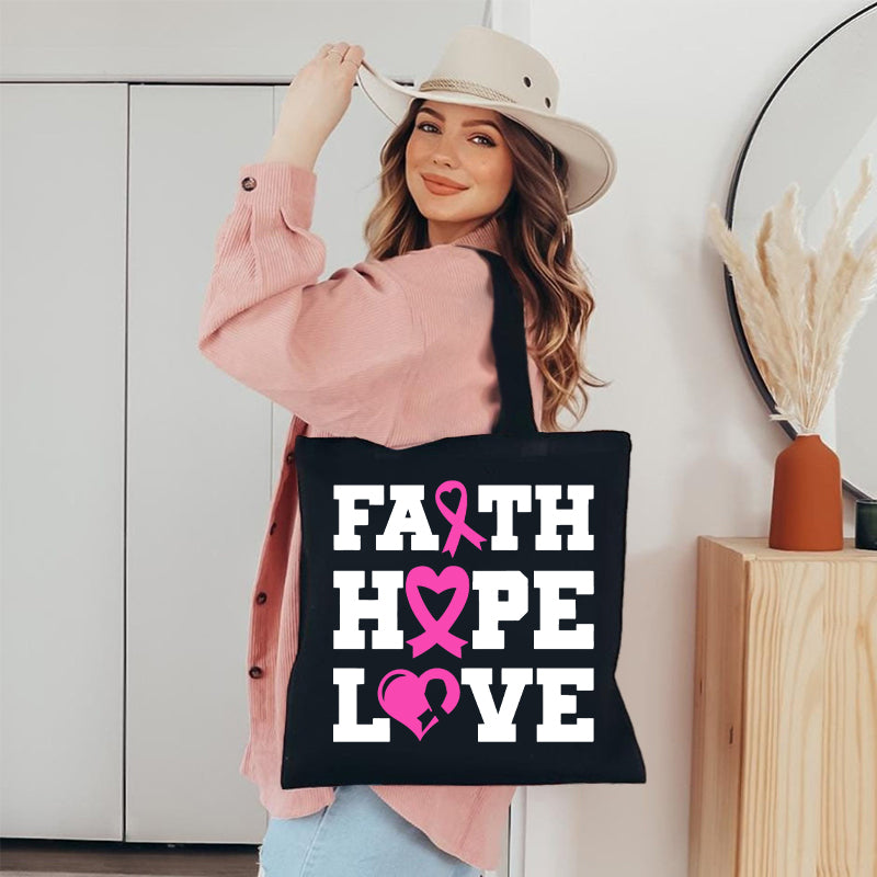 Faith Hope Love Pink Heart Canvas Tote Bag