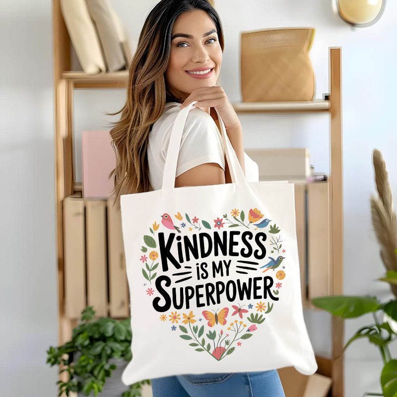 Kindness Is My Superpower Floral Canvas Tote Bag