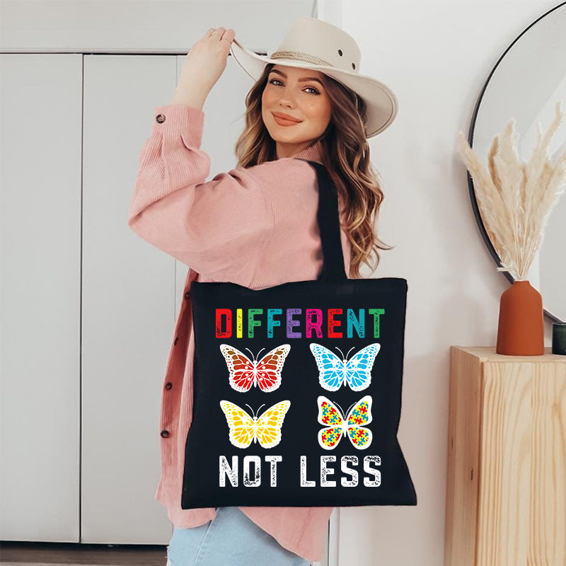 Different Not Less Colorful Butterfly Canvas Tote Bag
