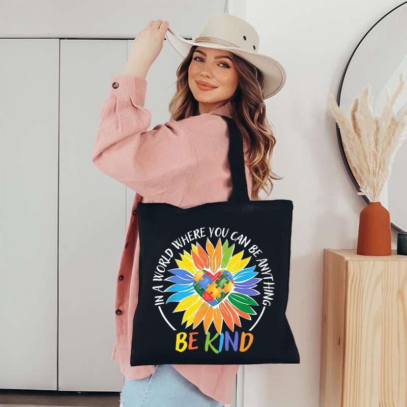 In A World Be Kind Sunflower Canvas Tote Bag