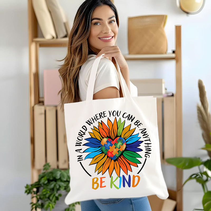 In A World Be Kind Sunflower Canvas Tote Bag