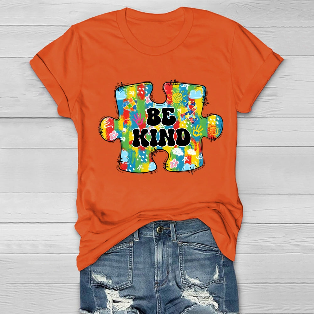 Be Kind Colorful Heart Puzzle Floral T-Shirt