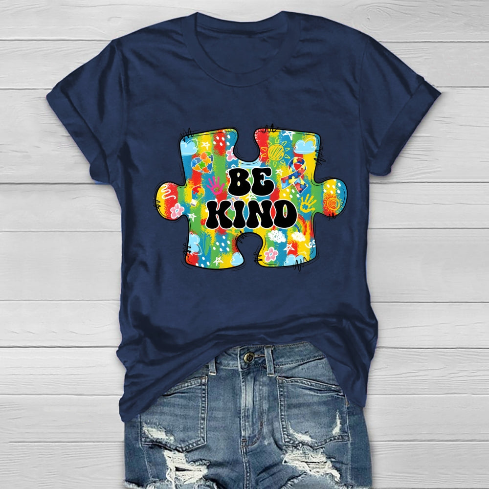 Be Kind Colorful Heart Puzzle Floral T-Shirt
