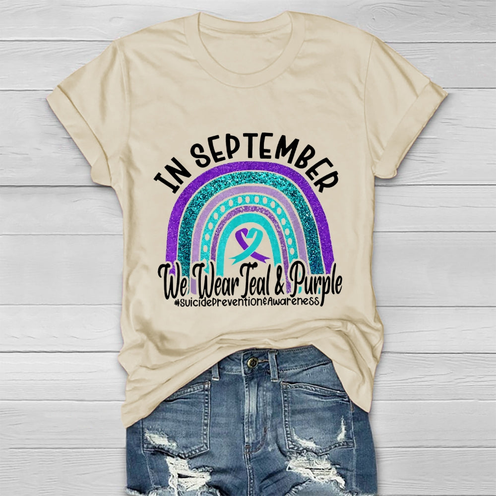 In September We Wear Teal Purple Ribbon Suicide Prevention T-shirt
