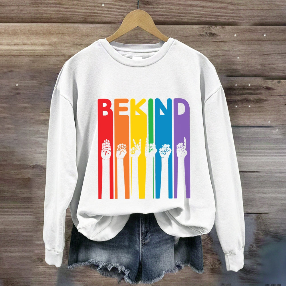 Be Kind Colorful Letter Hand Sign Sweatshirt