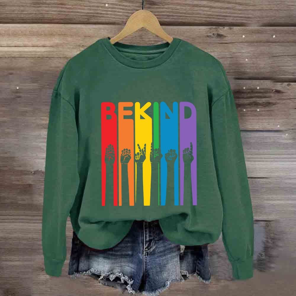 Be Kind Colorful Letter Hand Sign Sweatshirt