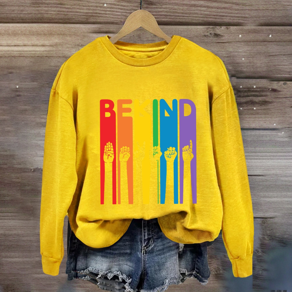 Be Kind Colorful Letter Hand Sign Sweatshirt