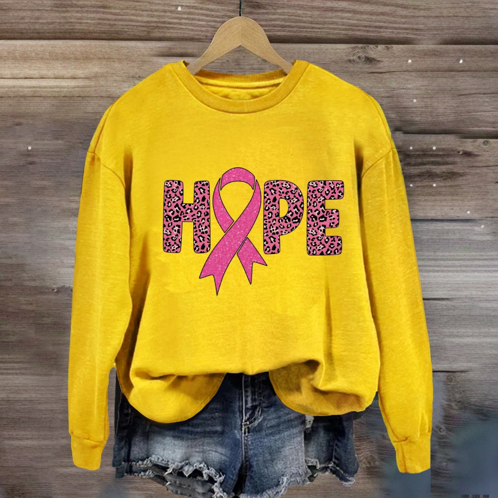 Pink Leopard Letter Hope Ribbon Sweatshirt