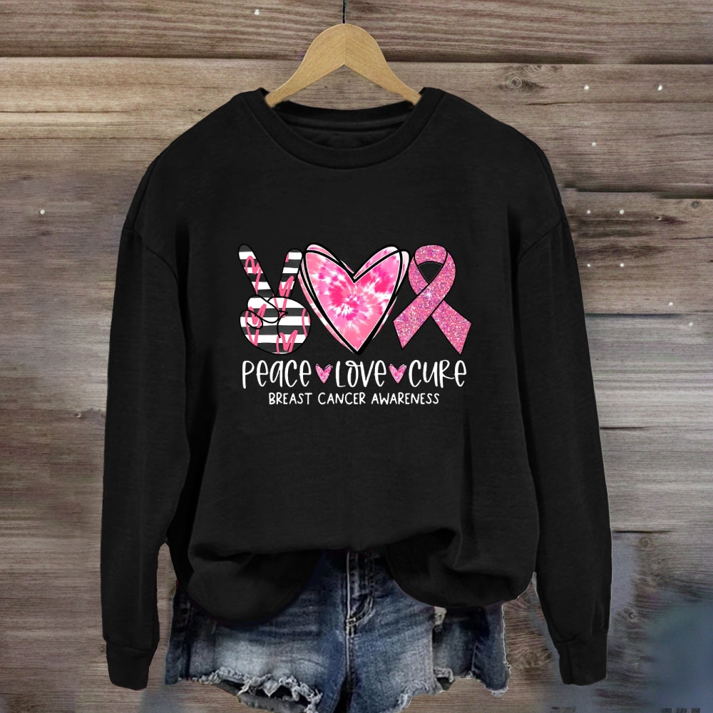 Peace Love Cure Breast Cancer Awareness Sweatshirt