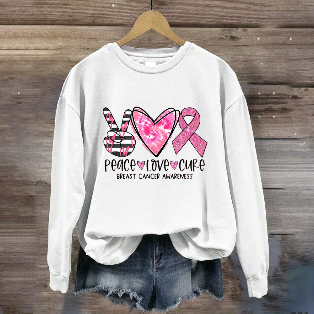 Peace Love Cure Breast Cancer Awareness Sweatshirt