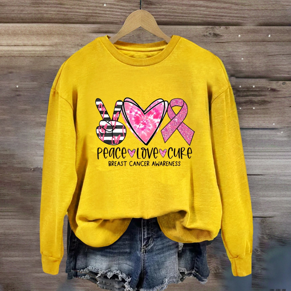 Peace Love Cure Breast Cancer Awareness Sweatshirt