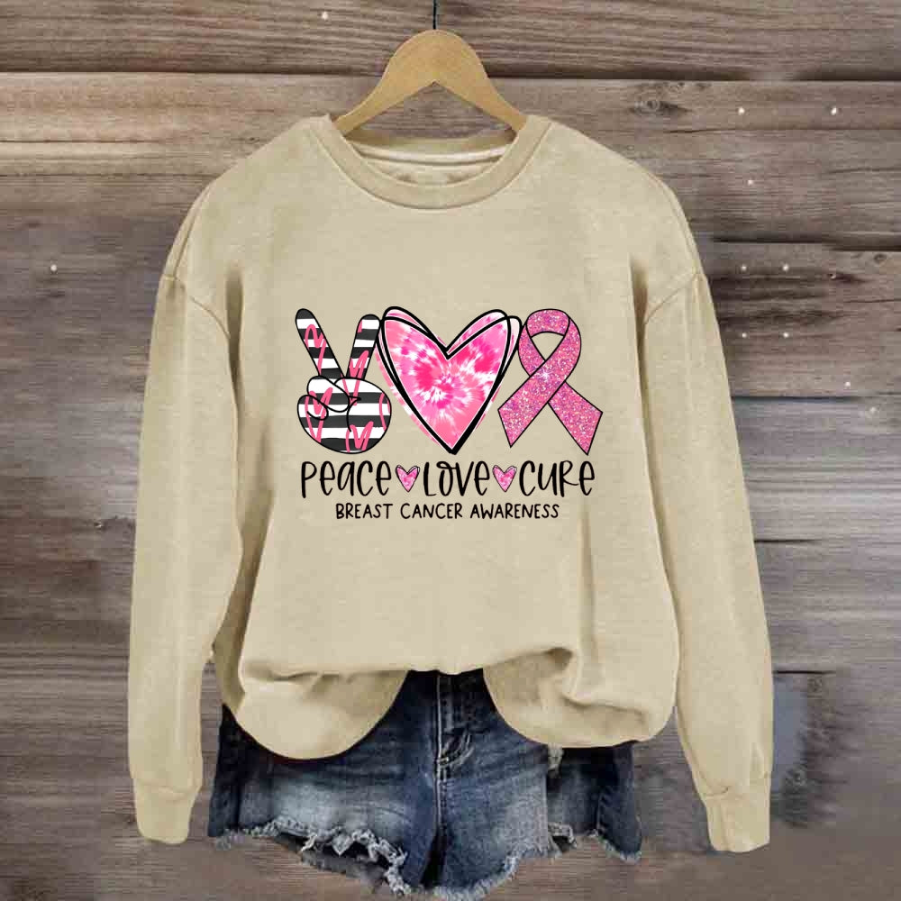 Peace Love Cure Breast Cancer Awareness Sweatshirt