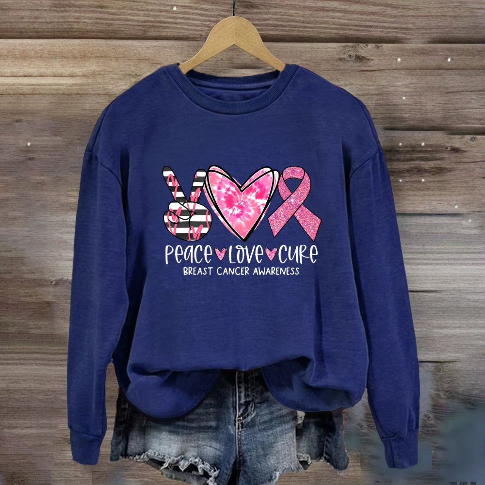 Peace Love Cure Breast Cancer Awareness Sweatshirt