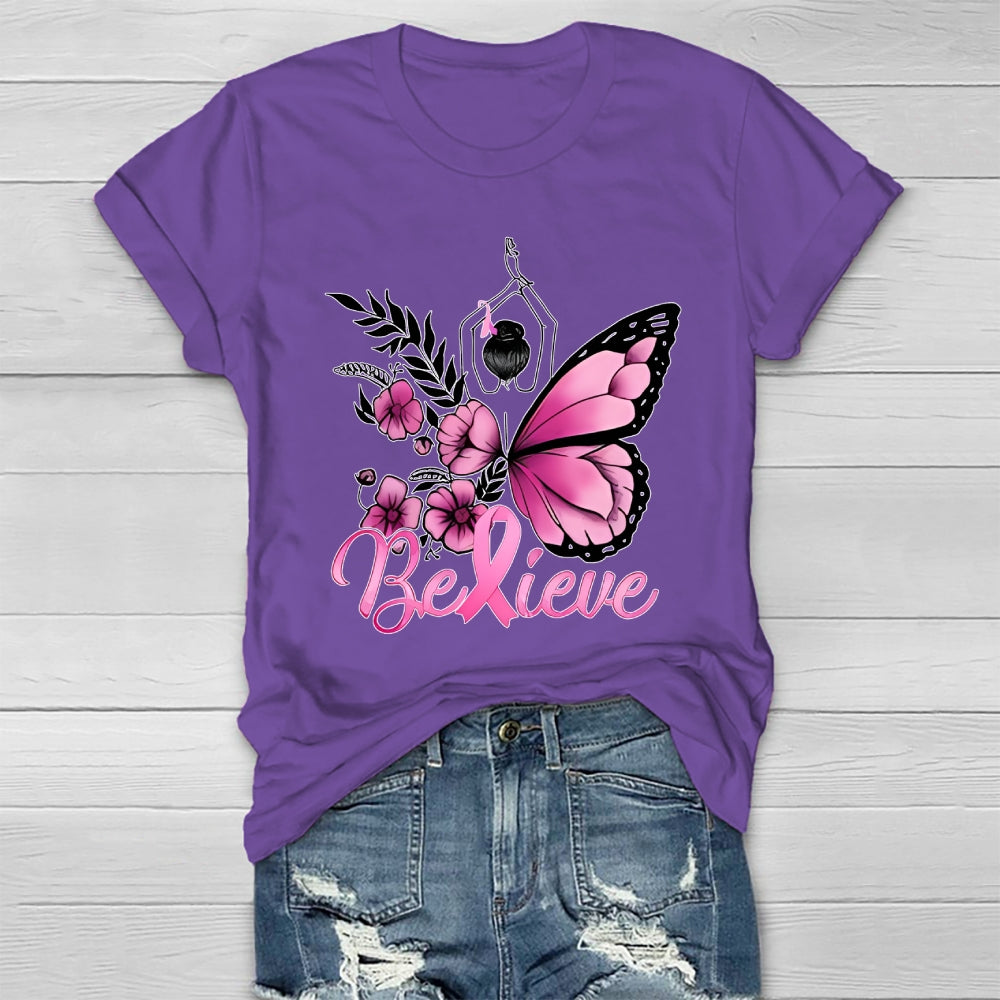 Believe Pink Breast Cancer Awareness Healthwear T-shirt