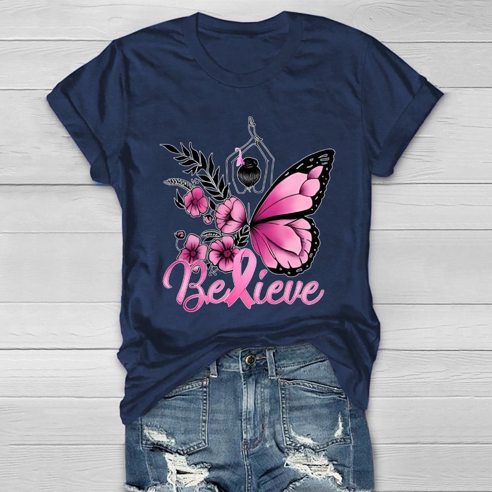 Believe Pink Breast Cancer Awareness Healthwear T-shirt