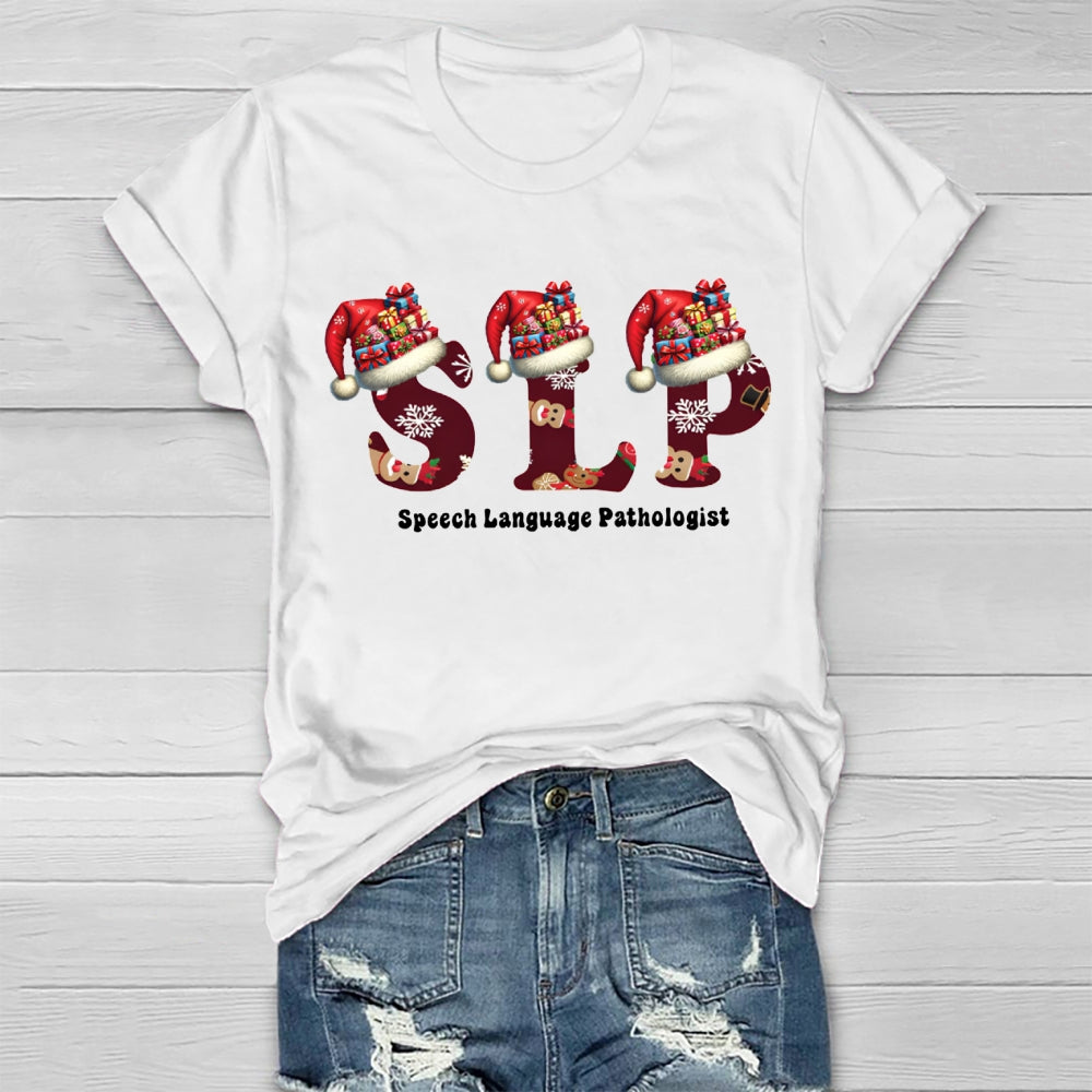 Christmas SLP Speech Language Pathologist Healthwear T-shirt