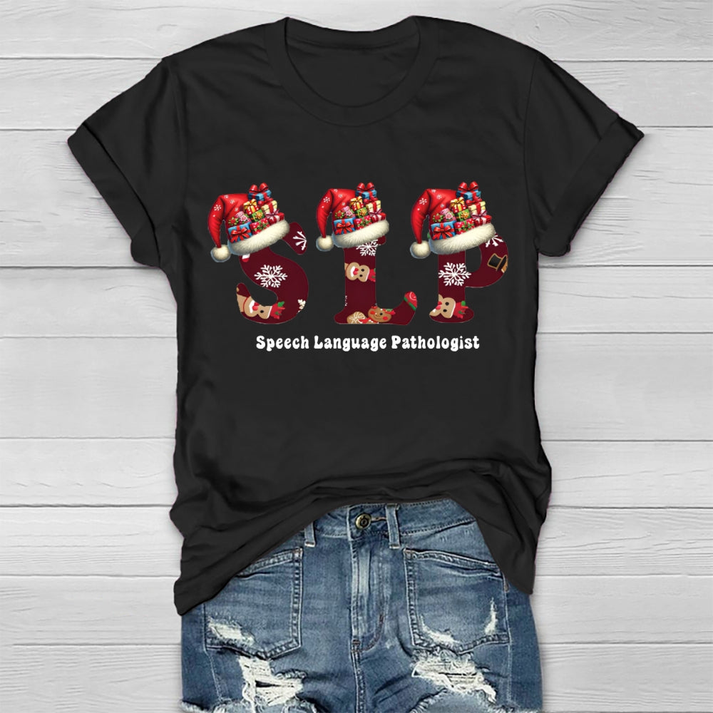 Christmas SLP Speech Language Pathologist Healthwear T-shirt