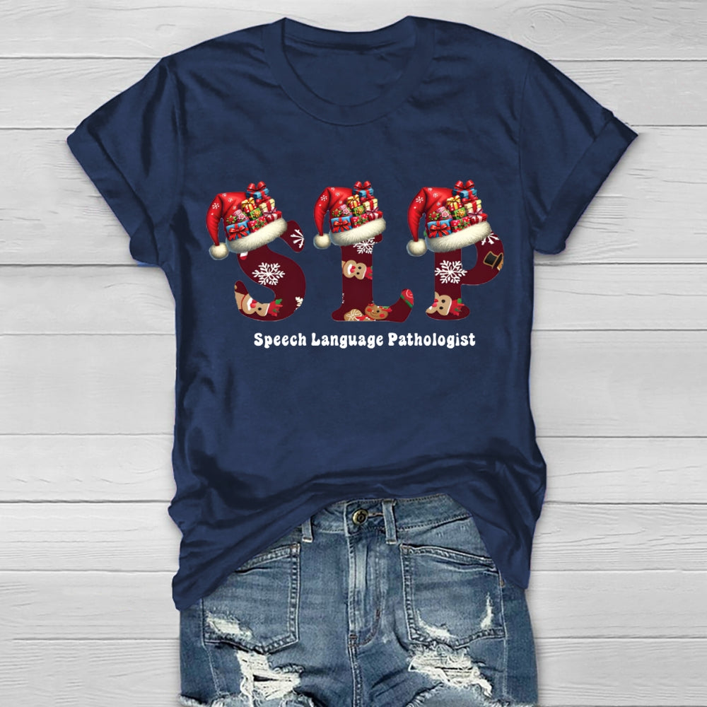 Christmas SLP Speech Language Pathologist Healthwear T-shirt
