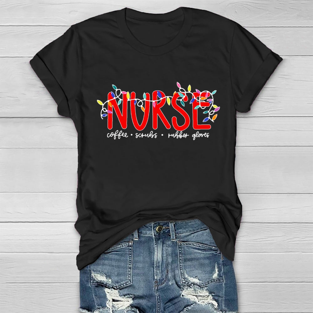 Nurse Christmas Coffee Scrubs Rubber Gloves Healthwear T-shirt