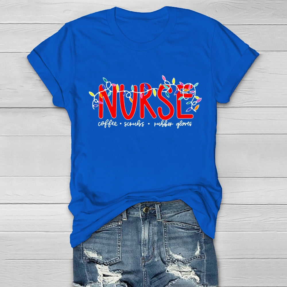 Nurse Christmas Coffee Scrubs Rubber Gloves Healthwear T-shirt