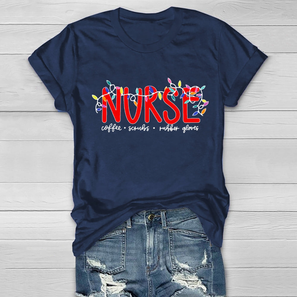 Nurse Christmas Coffee Scrubs Rubber Gloves Healthwear T-shirt