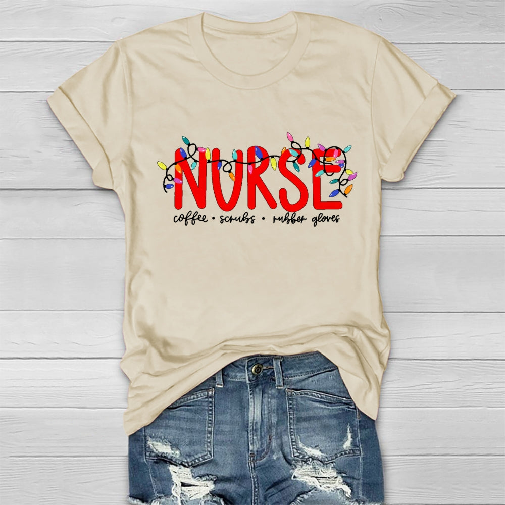 Nurse Christmas Coffee Scrubs Rubber Gloves Healthwear T-shirt