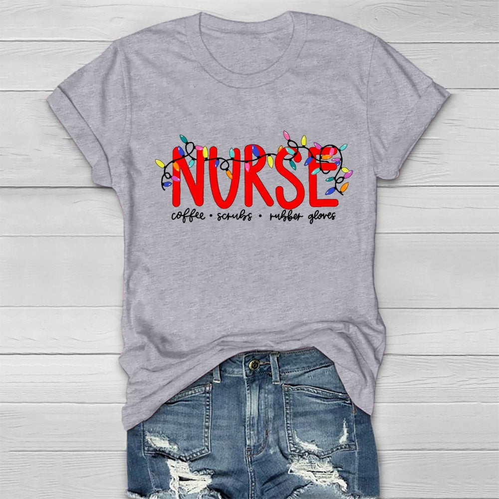 Nurse Christmas Coffee Scrubs Rubber Gloves Healthwear T-shirt
