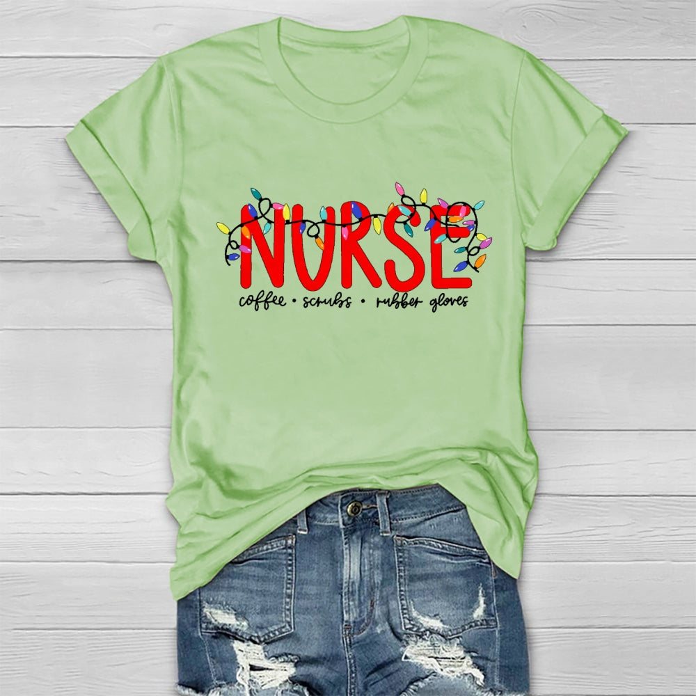 Nurse Christmas Coffee Scrubs Rubber Gloves Healthwear T-shirt