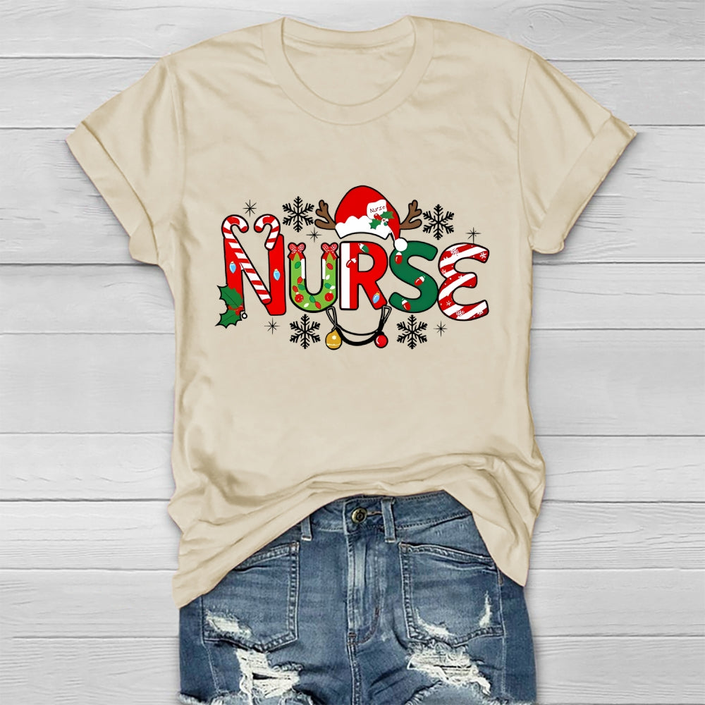 Christmas Nurse Snow Light Healthwear T-Shirt