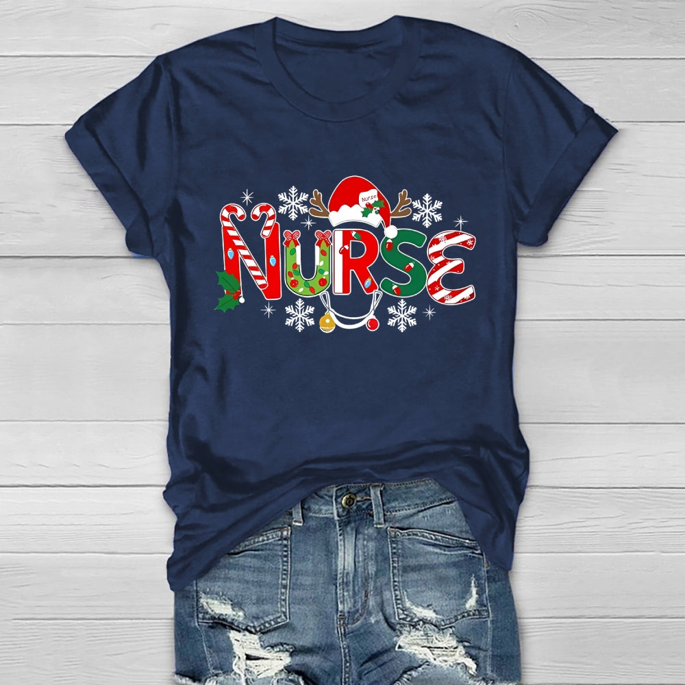 Christmas Nurse Snow Light Healthwear T-Shirt