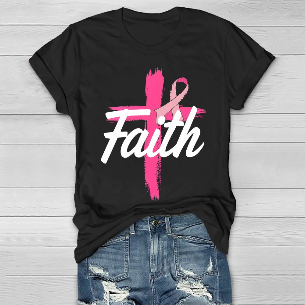 Faith Cross Warrior Survivor Pink Ribbon Breast Cancer Healthwear T-shirt
