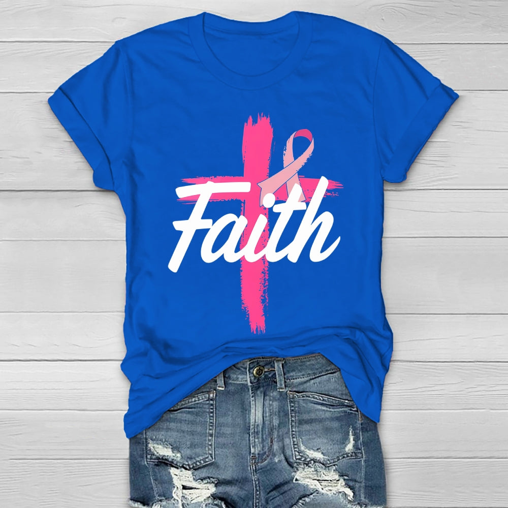 Faith Cross Warrior Survivor Pink Ribbon Breast Cancer Healthwear T-shirt