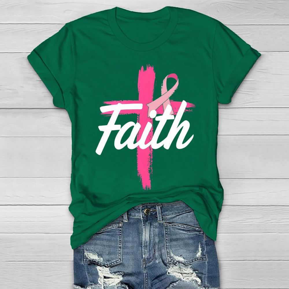 Faith Cross Warrior Survivor Pink Ribbon Breast Cancer Healthwear T-shirt