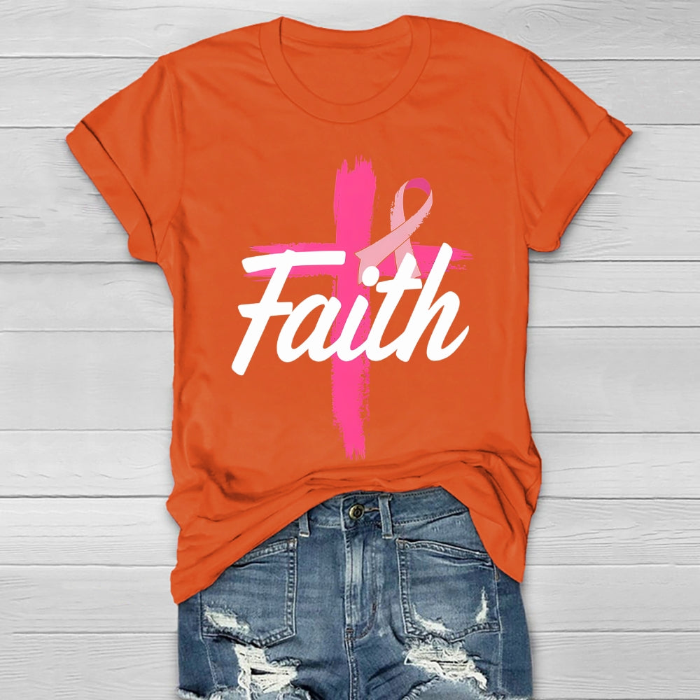 Faith Cross Warrior Survivor Pink Ribbon Breast Cancer Healthwear T-shirt