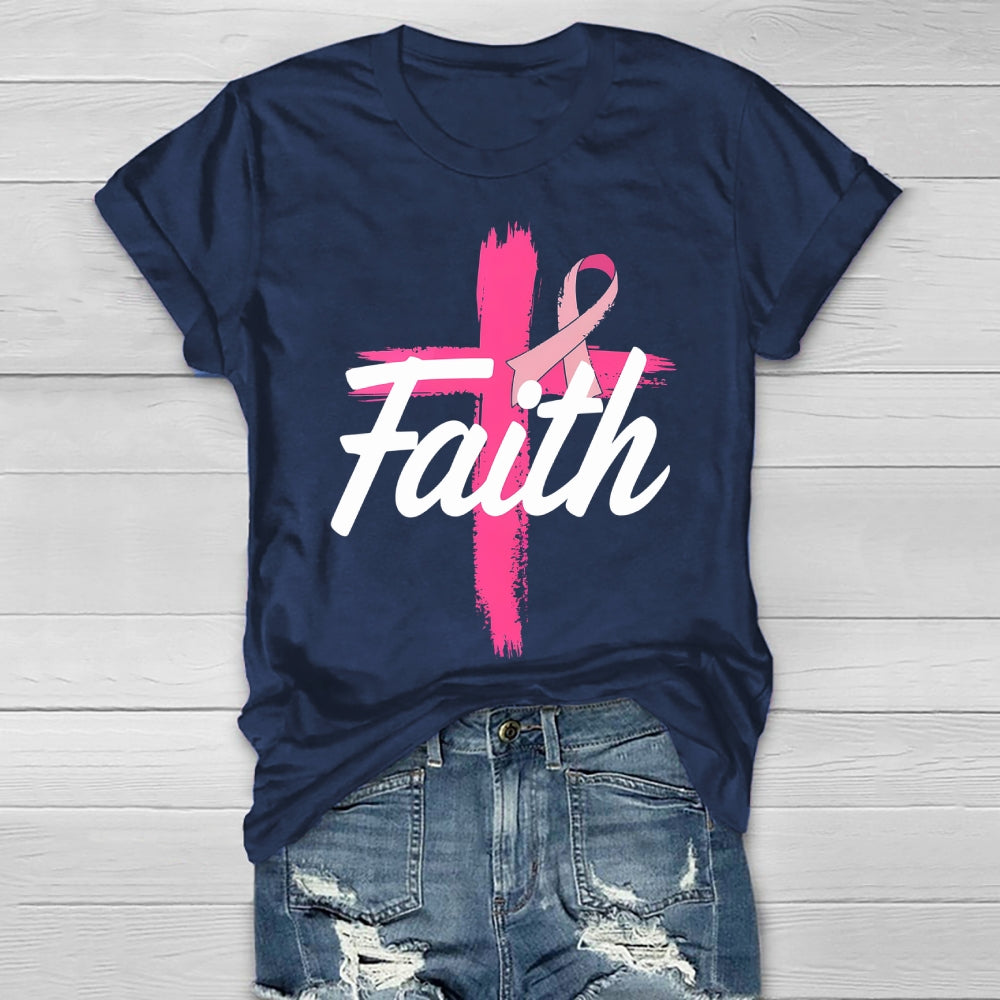 Faith Cross Warrior Survivor Pink Ribbon Breast Cancer Healthwear T-shirt