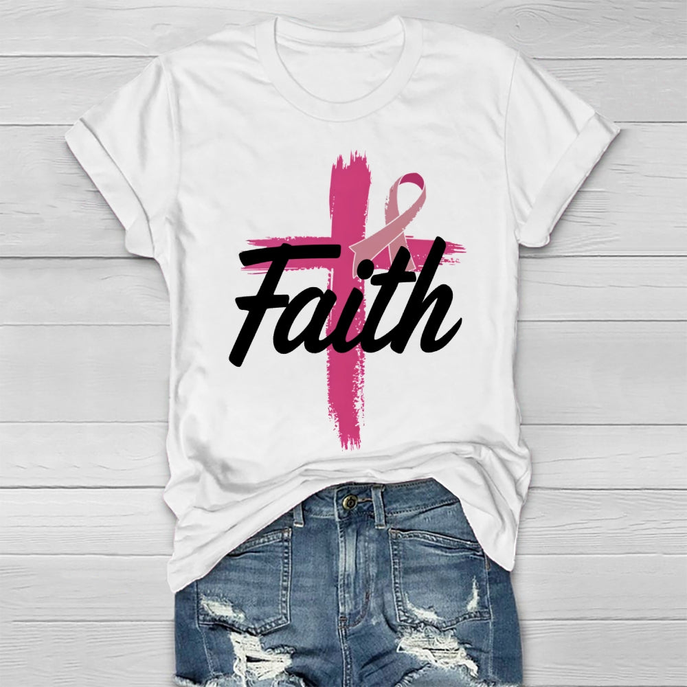 Faith Cross Warrior Survivor Pink Ribbon Breast Cancer Healthwear T-shirt