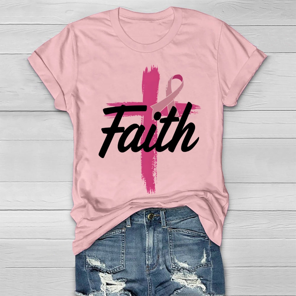 Faith Cross Warrior Survivor Pink Ribbon Breast Cancer Healthwear T-shirt
