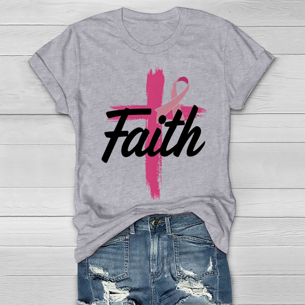 Faith Cross Warrior Survivor Pink Ribbon Breast Cancer Healthwear T-shirt