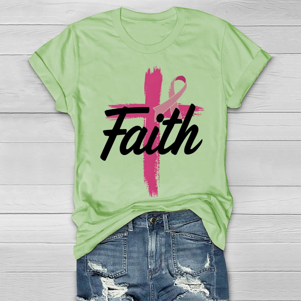 Faith Cross Warrior Survivor Pink Ribbon Breast Cancer Healthwear T-shirt