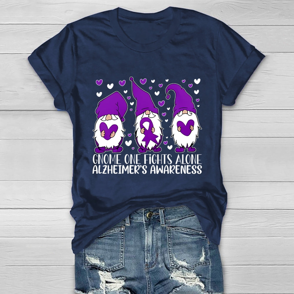 Gnome One Fights Alone Alzheimer Awareness Healthwear T-shirt