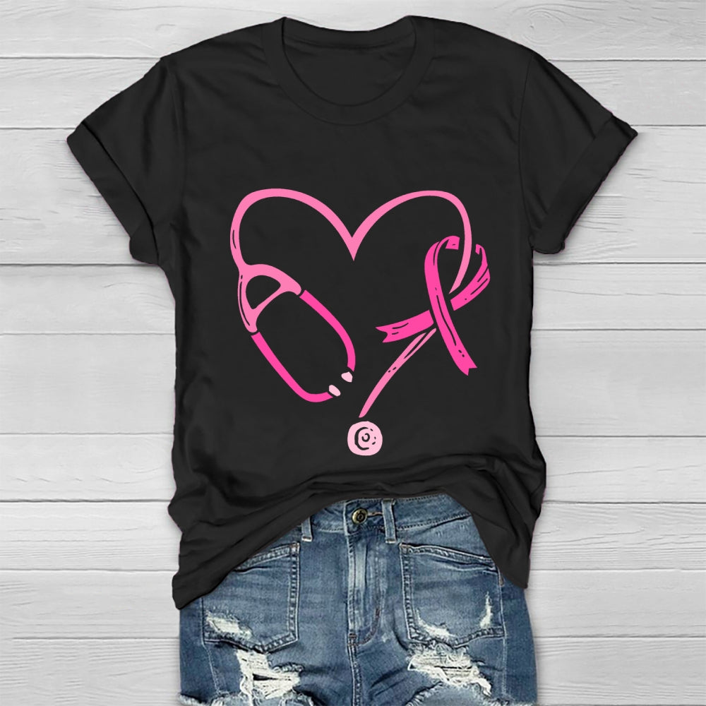 Pink Ribbon Stethoscope Nurse Life Breast Cancer Survivor Healthwear T-shirt