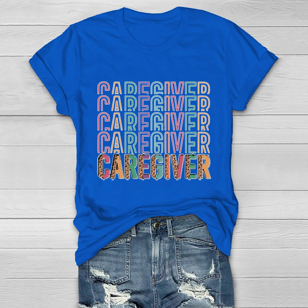 Caregiver Leopard Print Colorful Letters Healthwear T-shirt