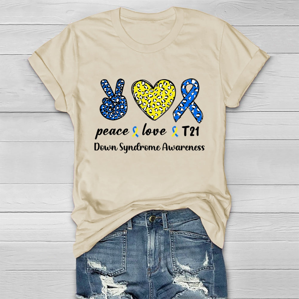 Peace Love T21 Blue Yellow World Down Syndrome Awareness Healthwear T-shirt