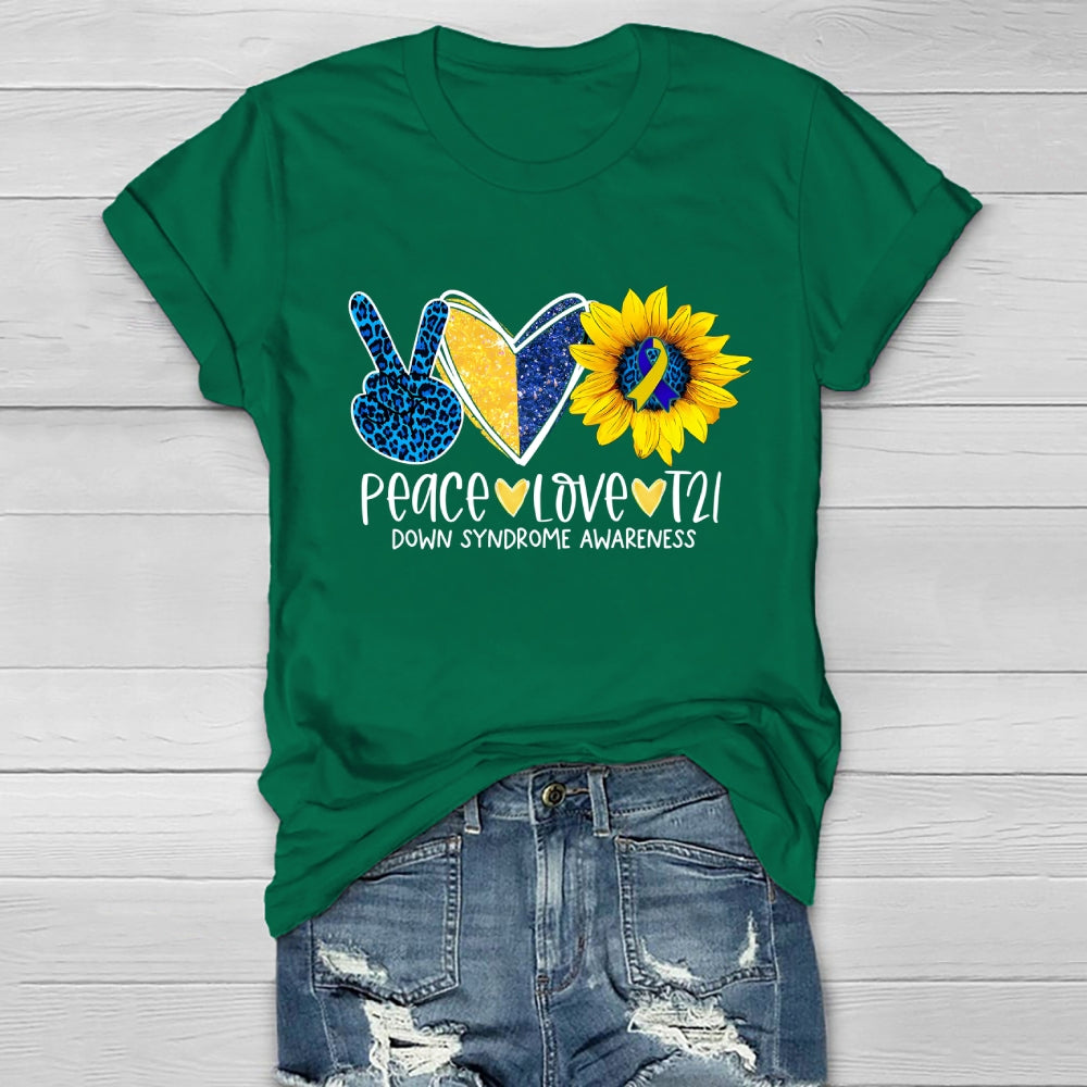 Peace Love T21 Down Syndrome Awareness Healthwear T-shirt