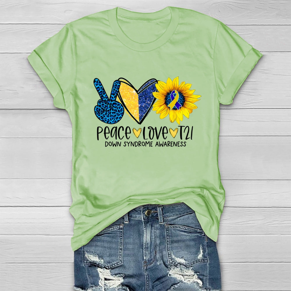 Peace Love T21 Down Syndrome Awareness Healthwear T-shirt
