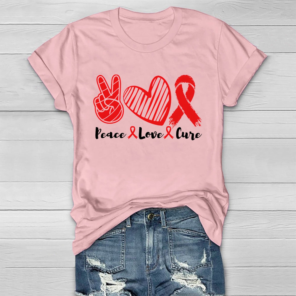 Peace Love Cure Red Ribbon Healthwear T-shirt